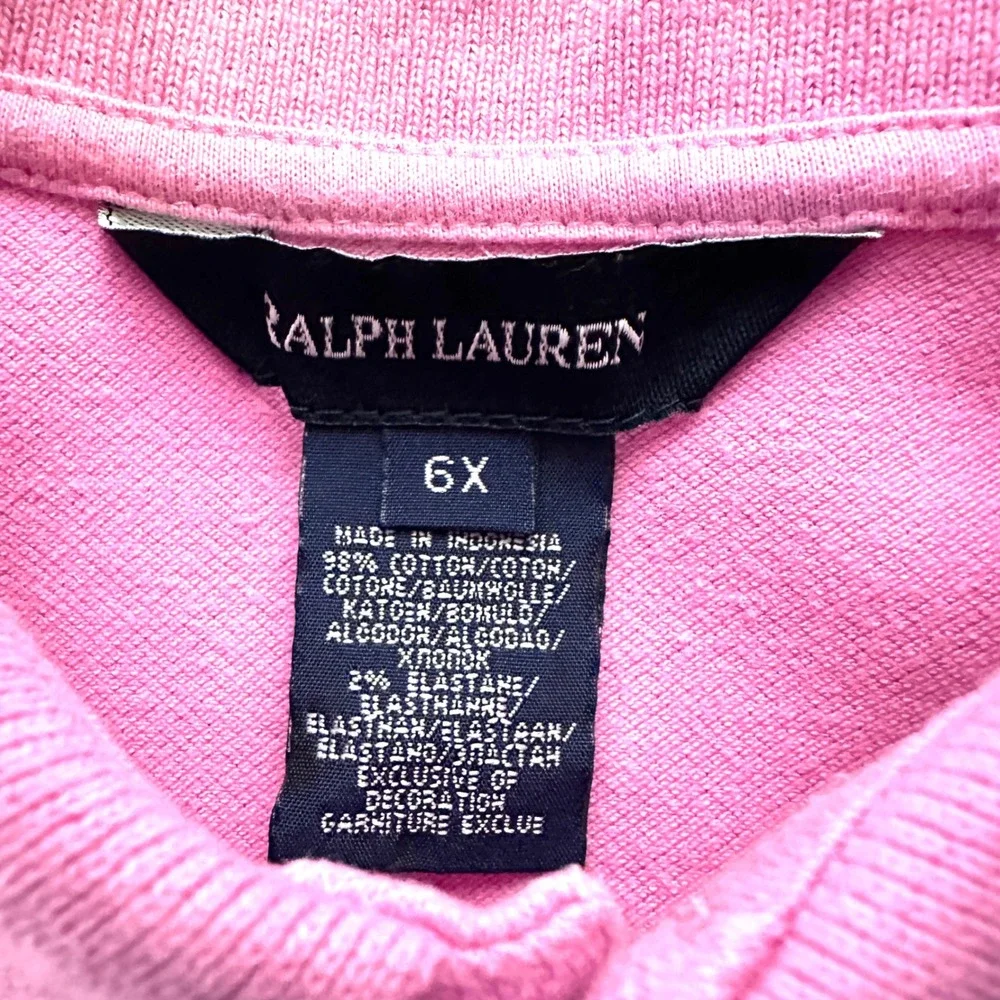 Ralph Lauren Girls 6X Vintage 90s Polo Shirt Fleah Pony Pink Cap Sleeve Cotton